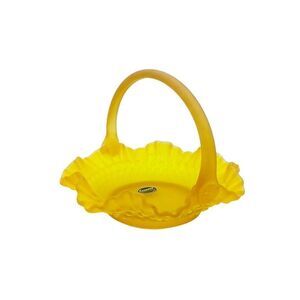 Rare Vintage Kanawha Yellow Satin Glow Glass Hobnail With Ruffled Basket​